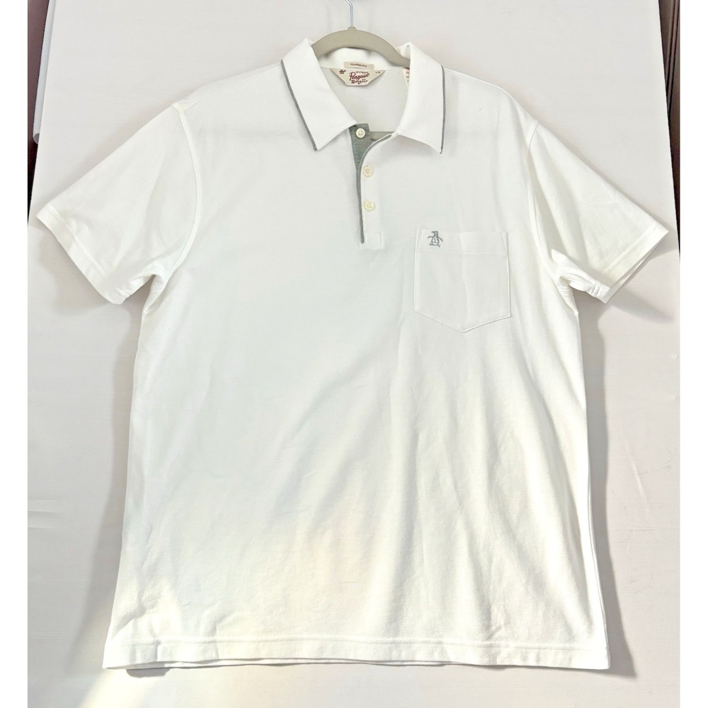 Munsingwear Polo Shirt White/Gray Penguin Classic Fit Large
